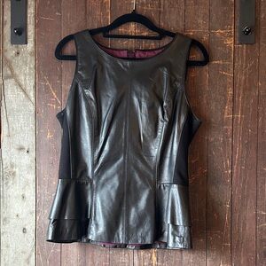 White House Black Market Black Leather Peplum Tank